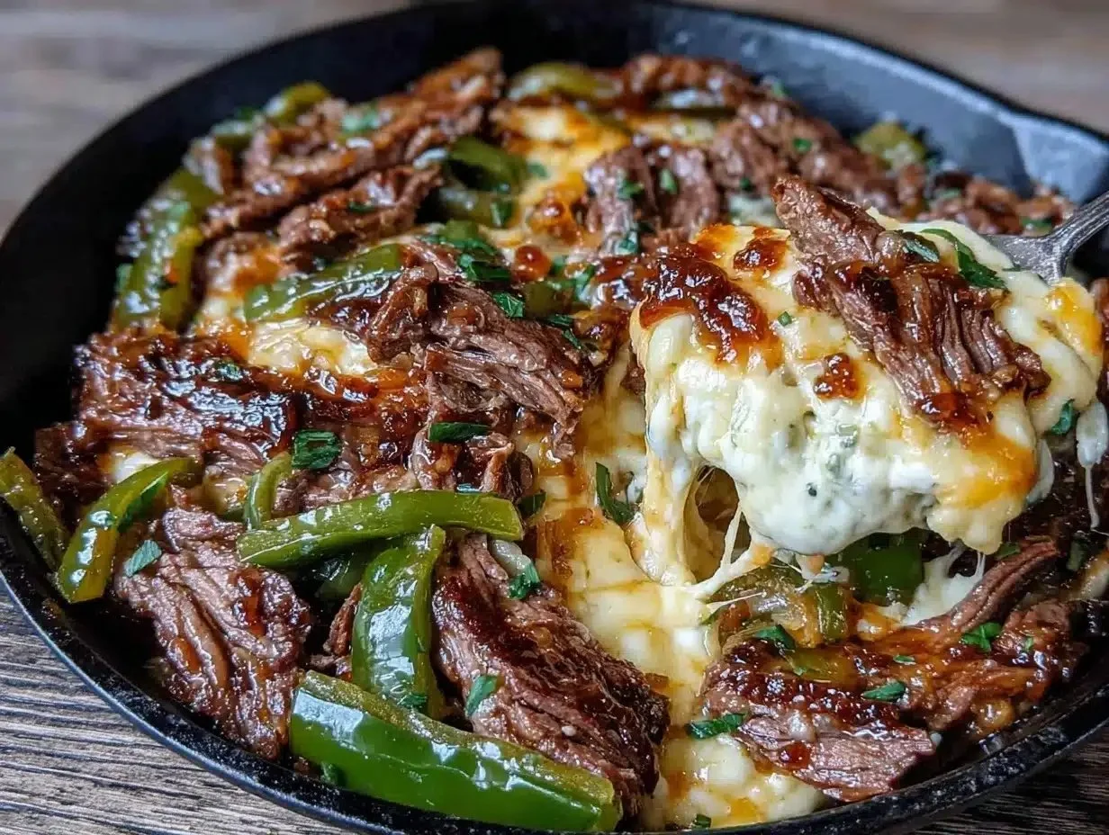 Creamy keto cheesesteak skillet recipe for a low-carb dinner