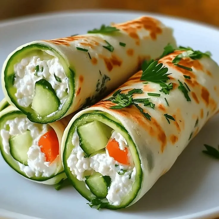 Delicious cucumber cottage cheese wraps served on a plate
