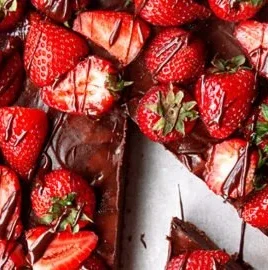 Delicious dark chocolate strawberry tart with fresh strawberries and rich chocolate ganache
