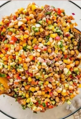 Delicious dense bean salad with a variety of beans and fresh vegetables
