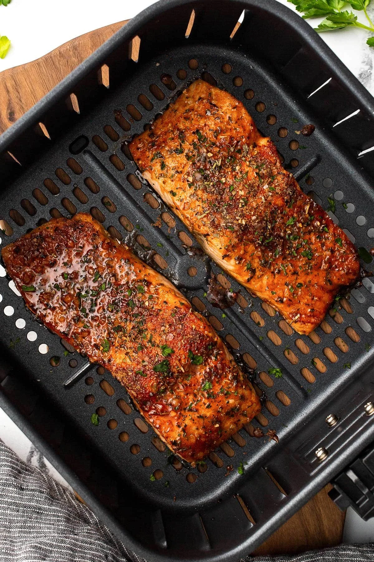 Delicious air fryer salmon cooked to perfection with a crispy exterior and tender interior.