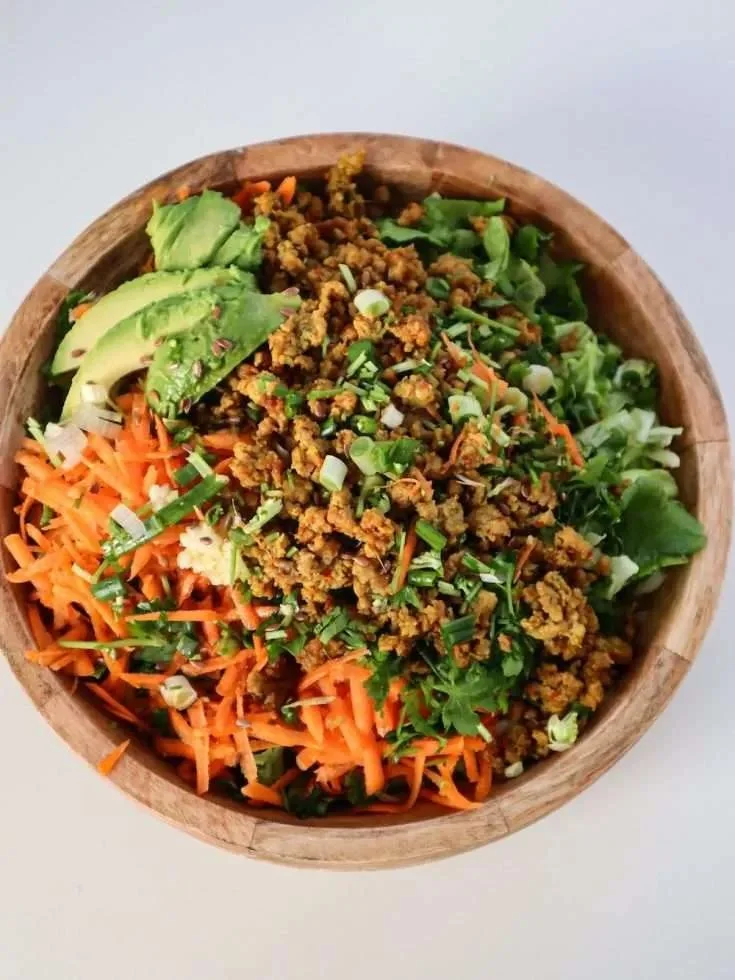 Healthy Egg Roll In A Bowl Salad featuring fresh veggies and lean proteins