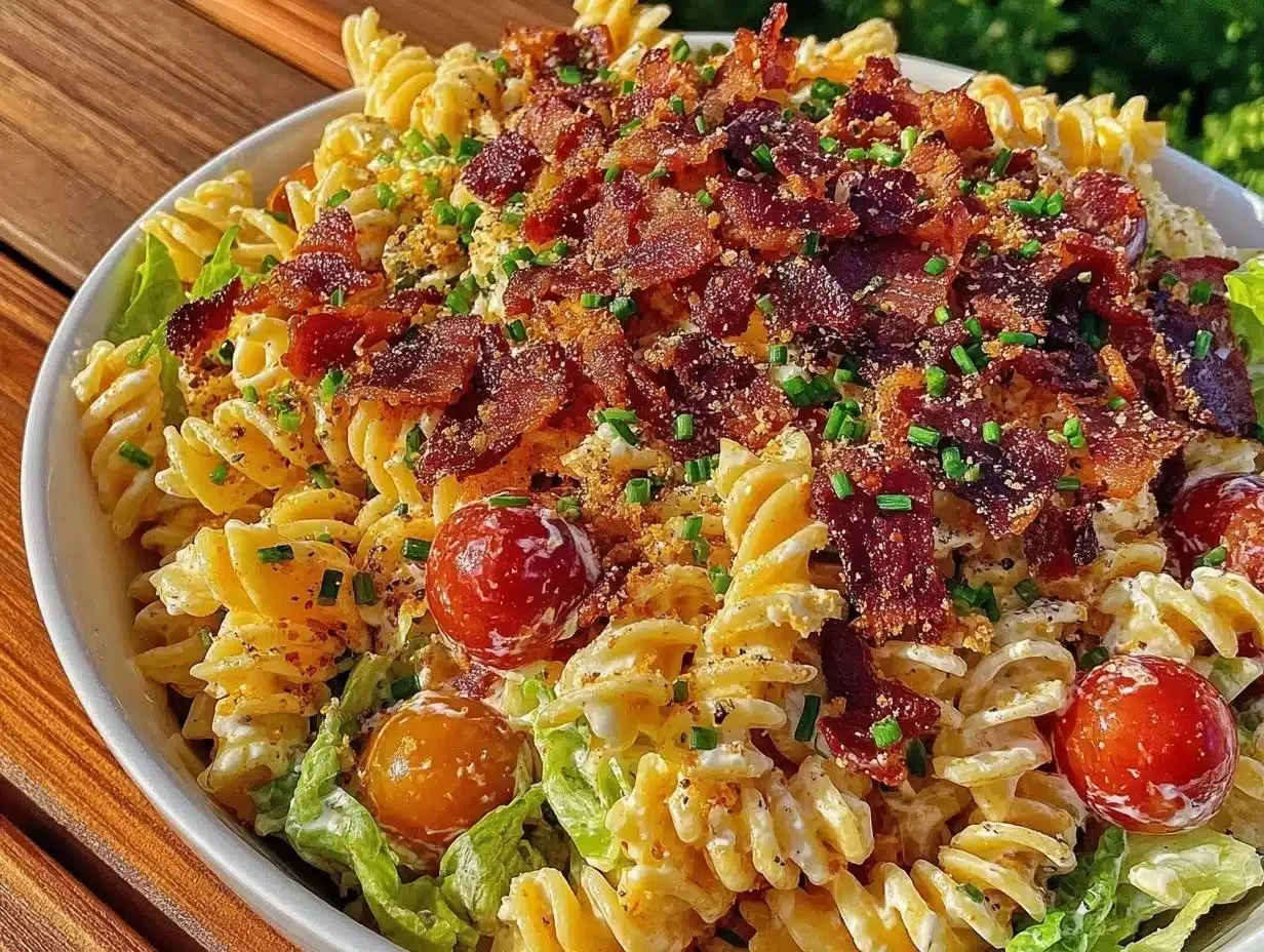 Fresh Classic BLT Pasta Salad with Creamy Ranch Dressing in a bowl