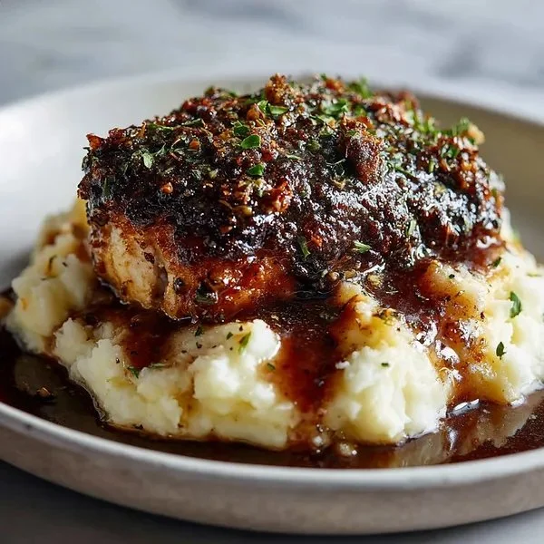 Deliciously cooked Garlic Herb Chicken garnished with fresh herbs.