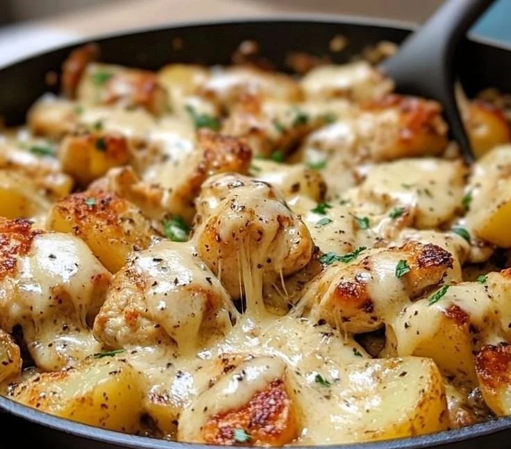 Delicious Garlic Parmesan Chicken served with roasted potatoes