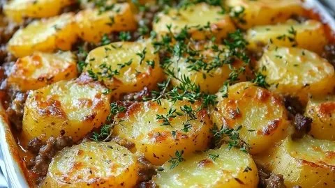 Delicious Hamburger Potato Casserole served in a dish