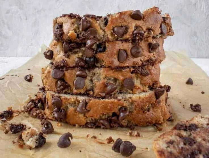 Healthy chocolate chip banana bread with ripe bananas and chocolate chunks