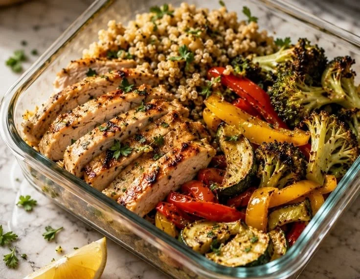 High protein meal prep bowls full of nutritious ingredients for healthy eating.