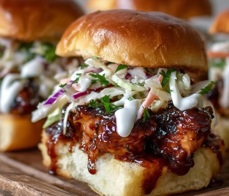 Honey Chipotle Garlic Chicken Sliders served with a side dish.