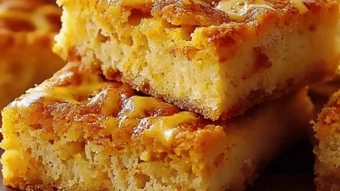 Delicious cottage cheese pumpkin cake bars topped with cream cheese frosting.