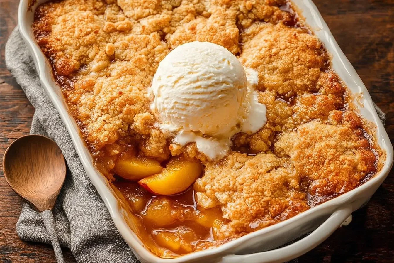 Delicious homemade peach cobbler recipe by Joanna Gaines