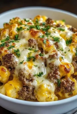 Keto Cheeseburger Cauliflower Mac dish on a plate, garnished and ready to serve.