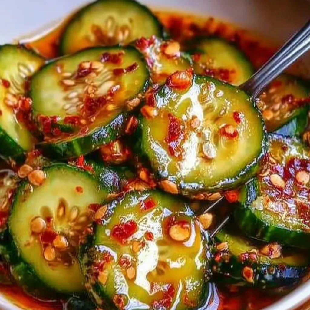 Korean cucumber salad served in a bowl with sliced cucumbers and spices