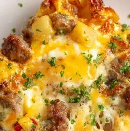 Loaded baked egg casserole with vegetables and cheese