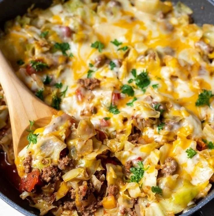 Low carb unstuffed cabbage casserole dish with vibrant ingredients