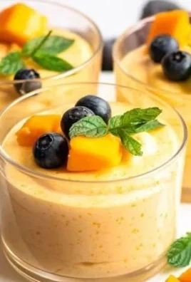 Delicious Mango Mousse dessert served in a glass with fresh mango slices