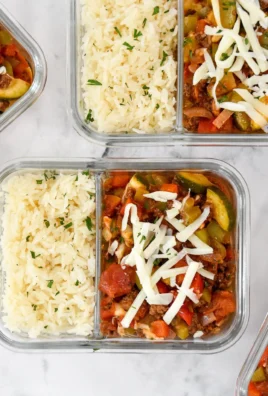 Colorful unstuffed pepper bowls filled with healthy ingredients for meal prep