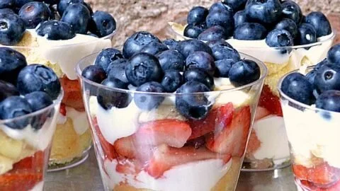 Delicious mixed berry mini trifles served in clear cups