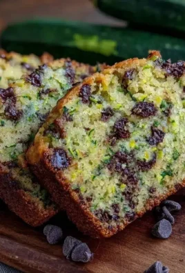 Slice of moist zucchini bread with chocolate chips on a wooden cutting board