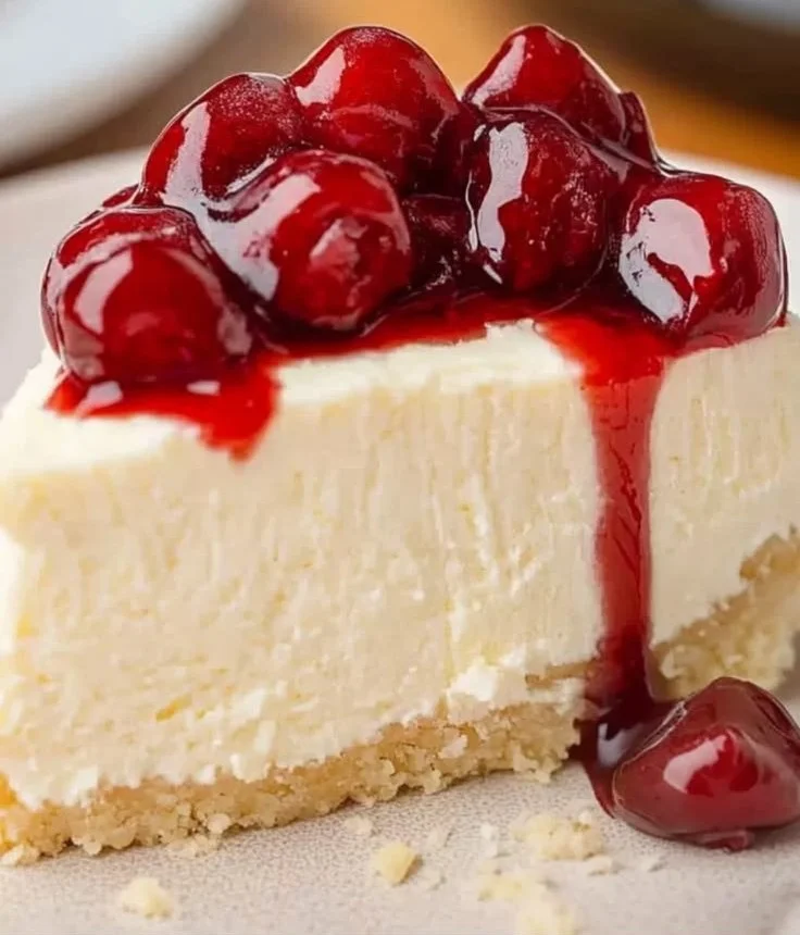 Delicious no bake cheesecake topped with Cool Whip and fresh berries