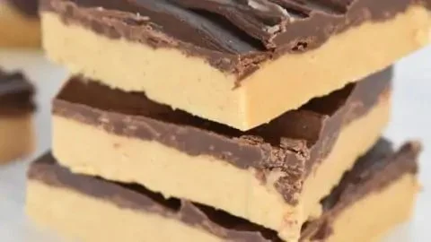 No bake chocolate peanut butter bars with layers of chocolate and peanut butter