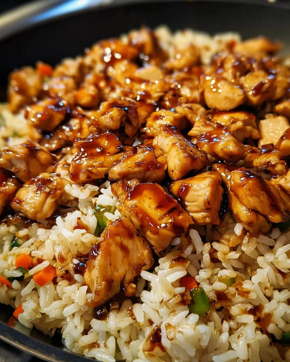 One-Pan Bold Honey BBQ Chicken Rice with vibrant colors and savory sauce