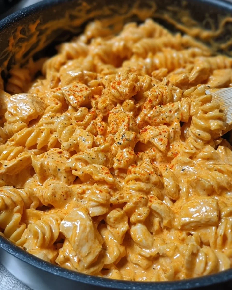 One-Pot Creamy Spicy Buffalo Chicken Pasta served in a bowl