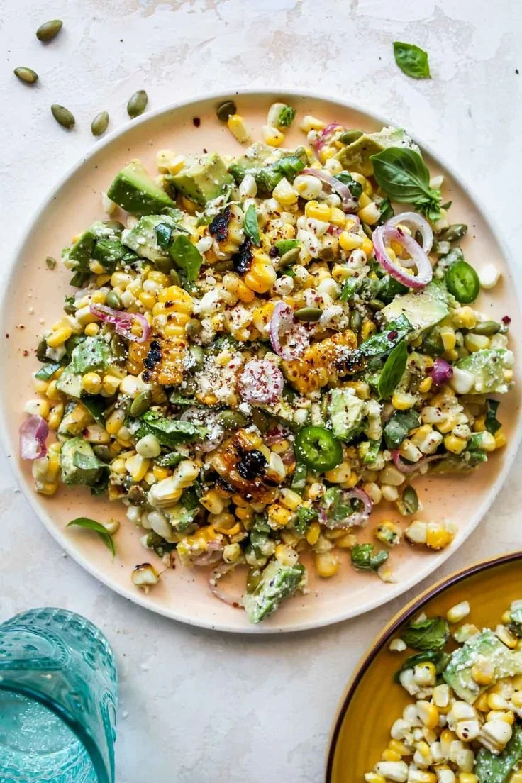 Delicious Party Avocado Corn Salad with fresh corn and ripe avocados