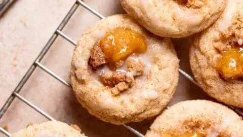 Homemade Peach Cobbler Cookies on a rustic wooden table