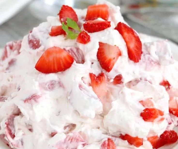 Light and creamy Strawberry Cheesecake Fluff dessert bursting with strawberry flavor