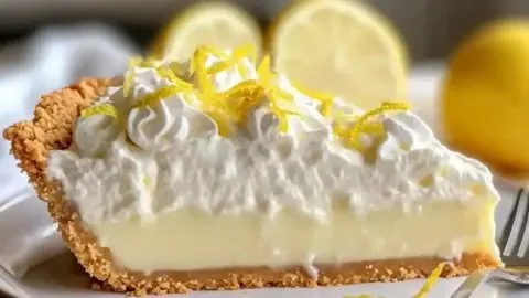 Tangy lemon icebox pie served on a summer day with fresh lemon slices