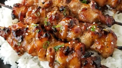Delicious teriyaki chicken skewers grilled to perfection