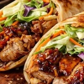 Delicious Teriyaki Chicken Wrap served with fresh vegetables