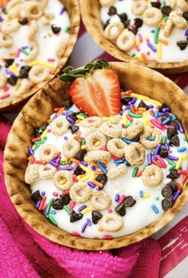 Delicious yogurt sundaes with fresh fruits and nuts